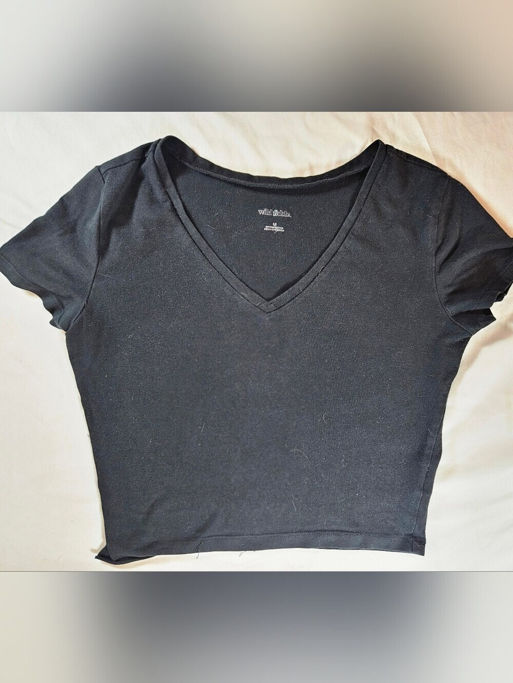 Wild Fable Juniors Black Short Sleeve V-neck Pullover Cropped Top Size Medium